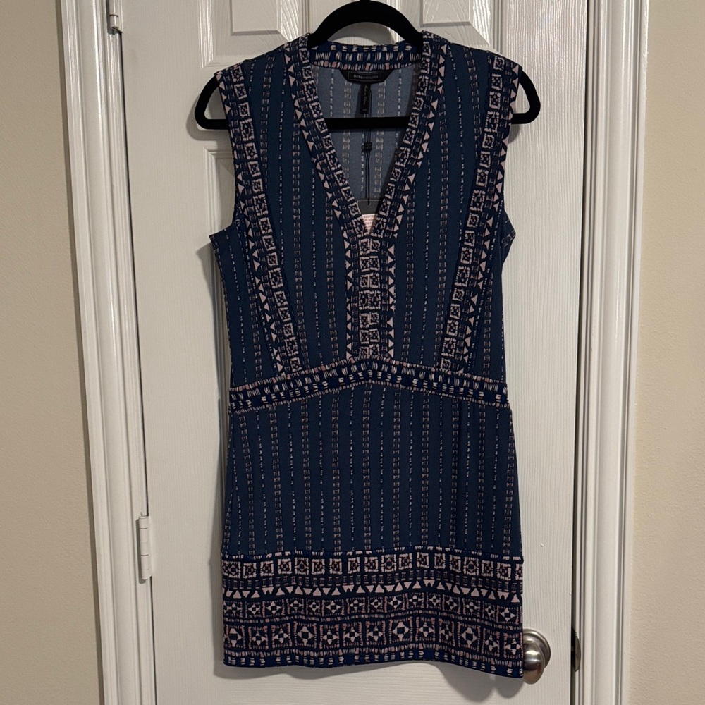 BCBGMaxAzria Blue and Pink Patterned Mini Dress